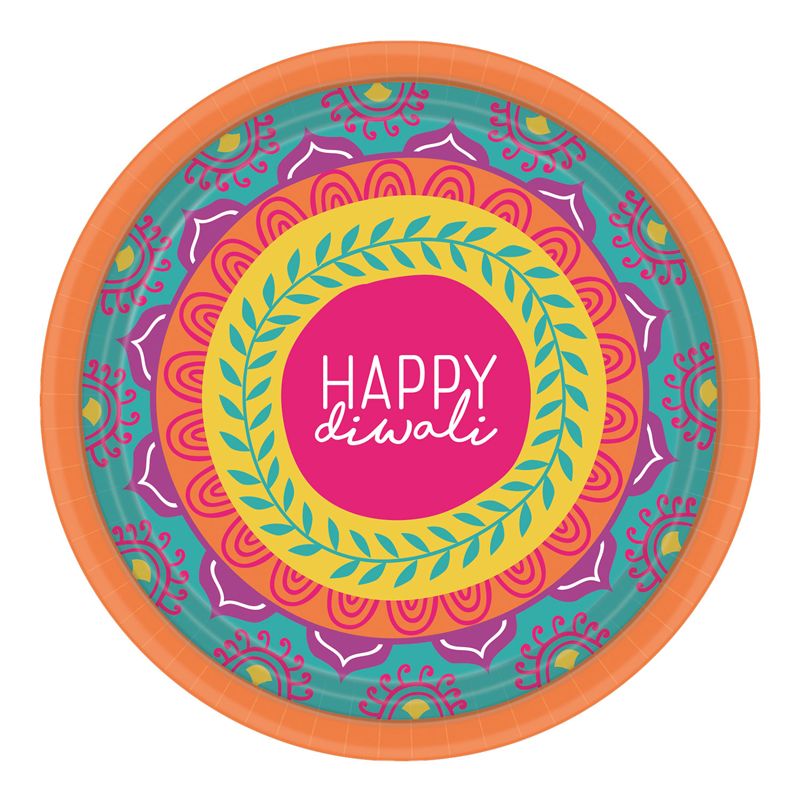 Diwali Round Paper Plates - 18cm (Pack of 8) - Anilas UK