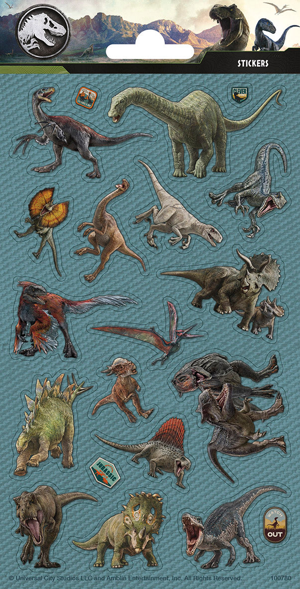 Jurassic World Glitter Stickers Sheet