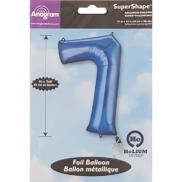 Age 7 Blue Birthday Party Supershape Balloon - Anilas UK