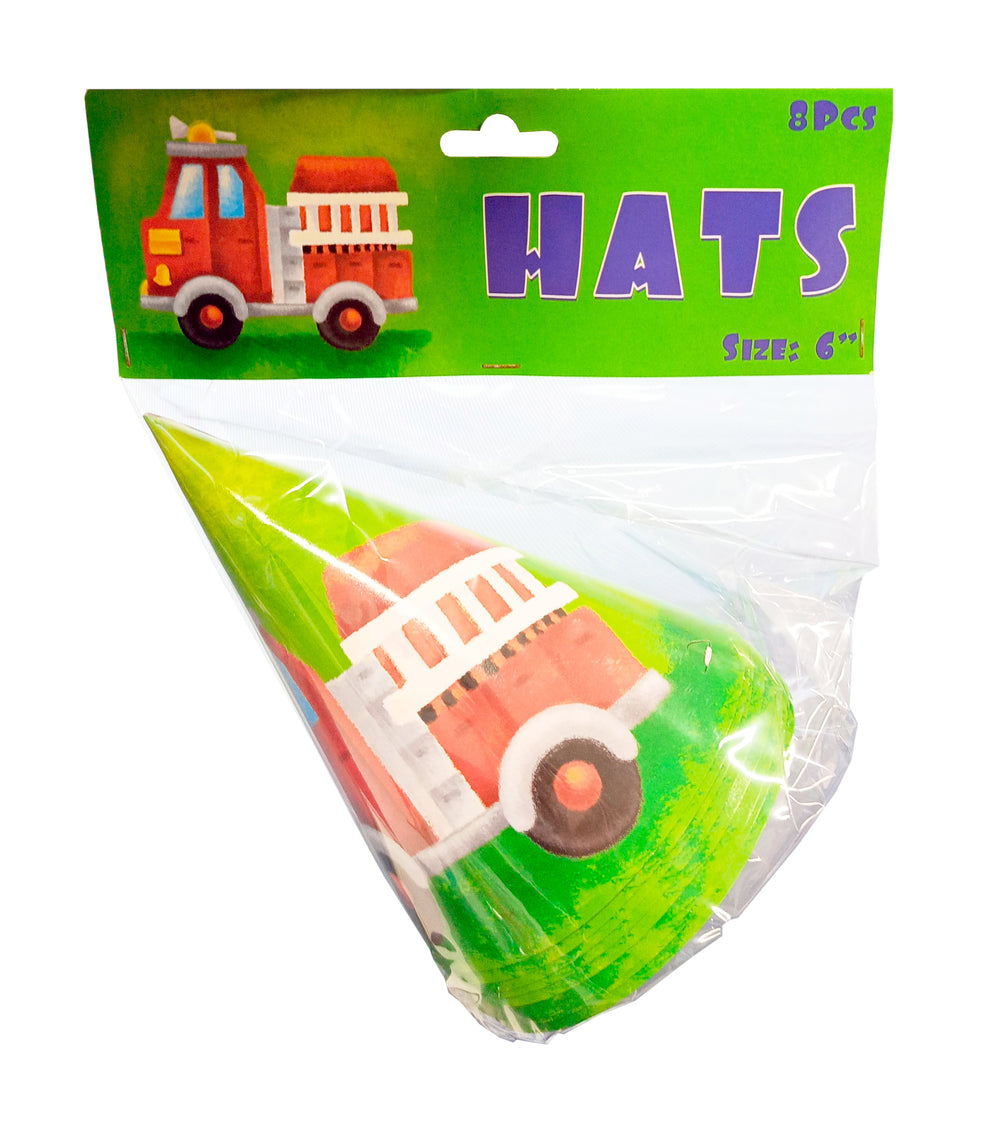 Fire Engine Party Cone Hats (pack of 8)