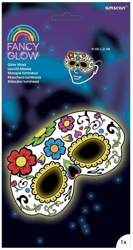 White Floral Day of the Dead Halloween Glow Stick Mask - Anilas UK