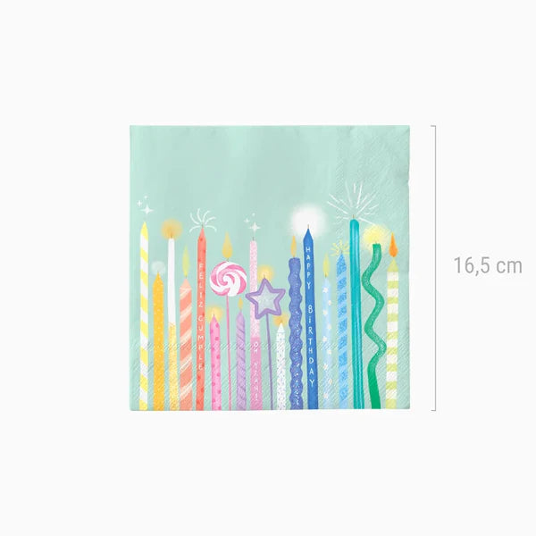Birthday Candles Paper Napkins 33 x 33 cm (pack of 20) - Anilas UK