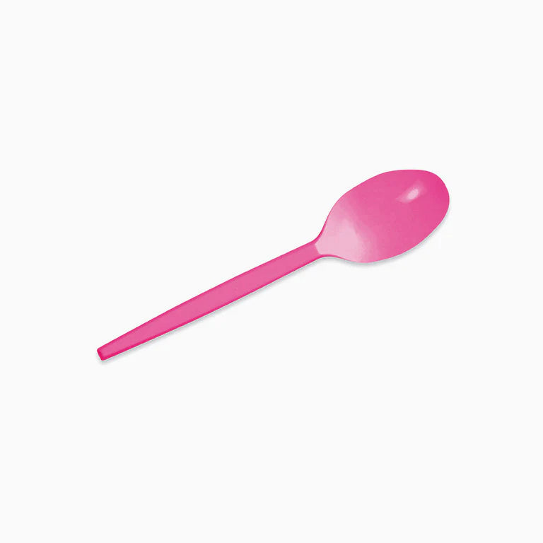 Hot Pink Reusable Plastic Desert Spoon (pack of 15) - Anilas UK