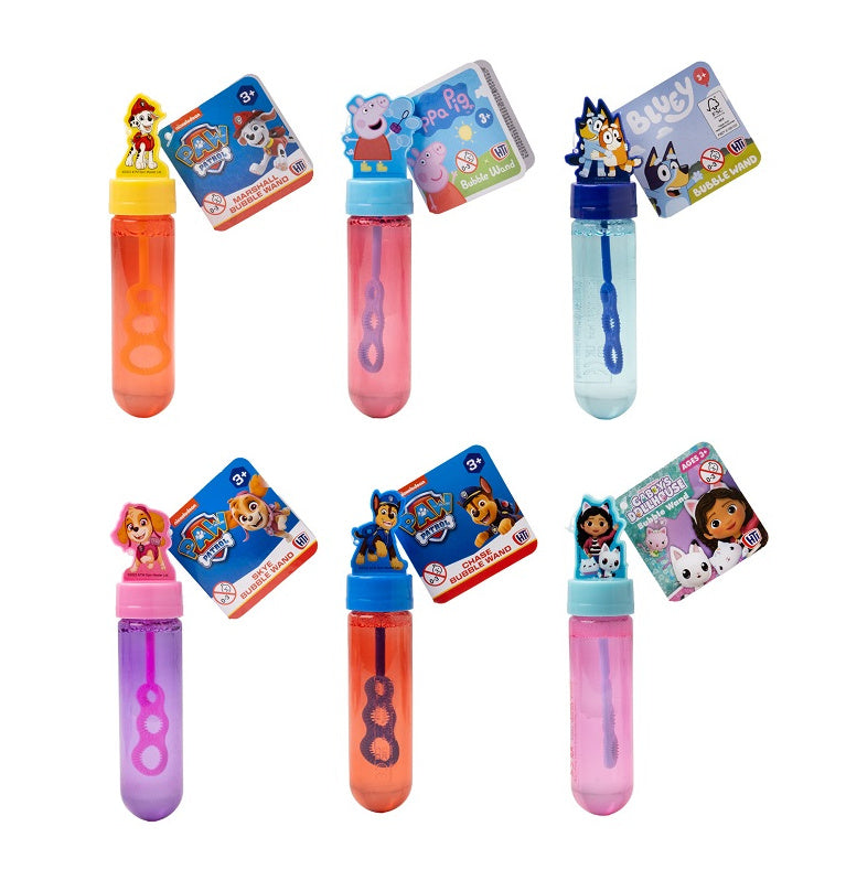 Assorted Mini Bubble Wands, Paw Patrol, Peppa Pig, Bluey, Gabby & more - 30ml