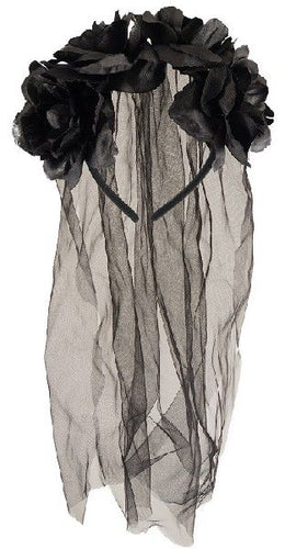 Halloween Black Bride Headband with Veil and Flowers - Anilas UK
