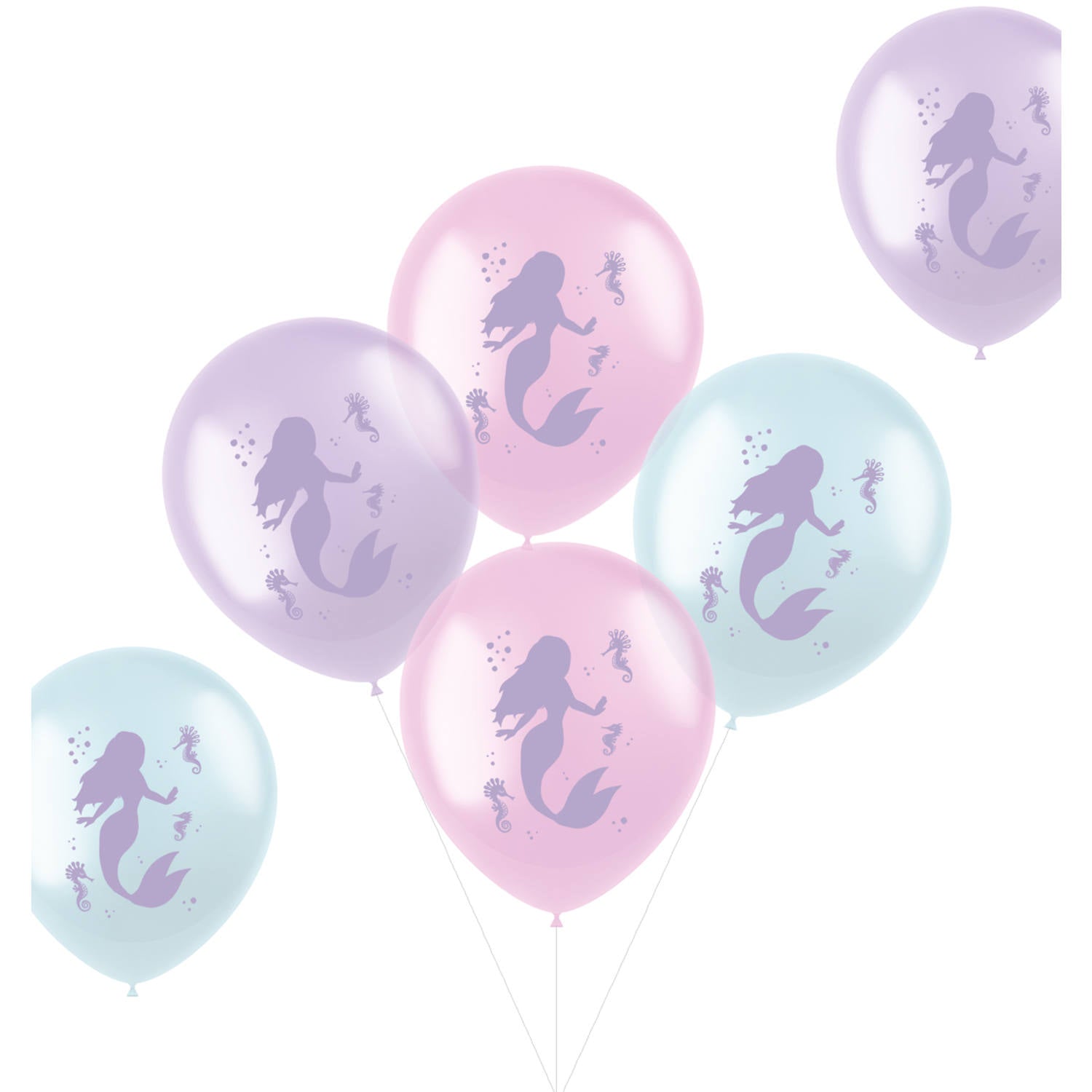 Mermaid Pastel Coloured Latex Multicolored Party Balloons - (33 cm - 6 pieces) - Anilas UK