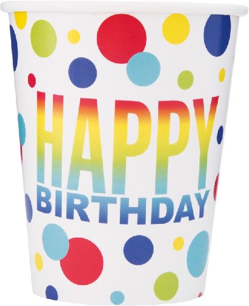 Rainbow Spots Happy Birthday Paper Cups (Pack of 8) - Anilas UK
