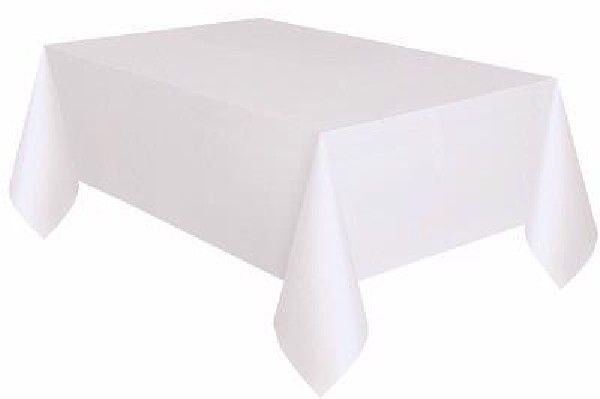 White Plastic Table Cover (137x274 cm) - Anilas UK