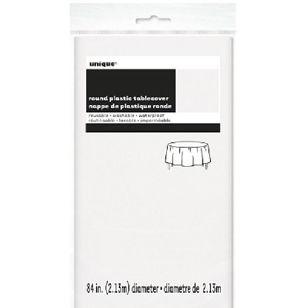 White Plastic Party Round Table Cover (213 cm) - Anilas UK