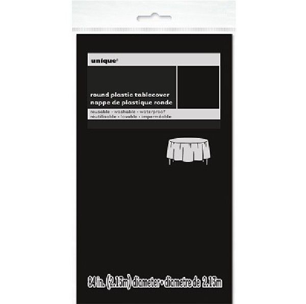 Black Plastic Party Round Table Cover (213 cm) - Anilas UK