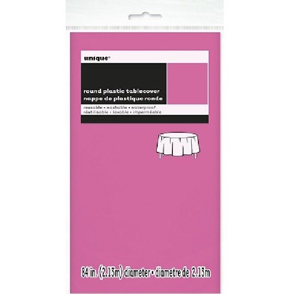 Hot Pink Plastic Party Round Table Cover (213 cm) - Anilas UK