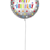 Happy Birthday Silver Colorful Stars Foil Balloon