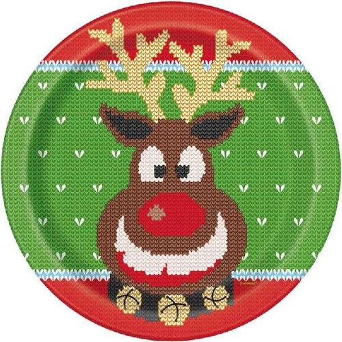 Christmas Sweater Print Round Paper Plates - 21.9cm (Pack of 8) - Anilas UK