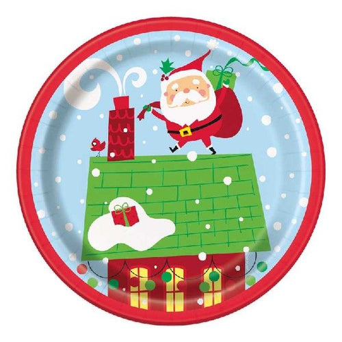 Colourful Santa Round Paper Plates - 17.1cm (Pack of 8) - Anilas UK