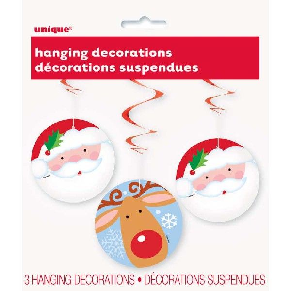 Christmas Santa and Reindeer Swirl Decorations - Anilas UK