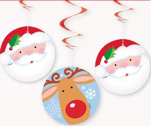 Christmas Santa and Reindeer Swirl Decorations - Anilas UK