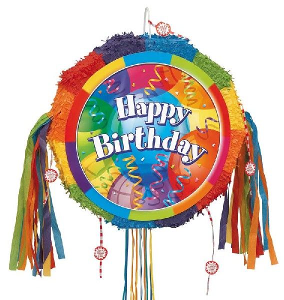Brilliant Birthday Multicolor Round Drum Pull Pop-Out Pinata - Anilas UK