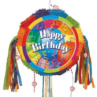 Brilliant Birthday Multicolor Round Drum Pull Pop-Out Pinata