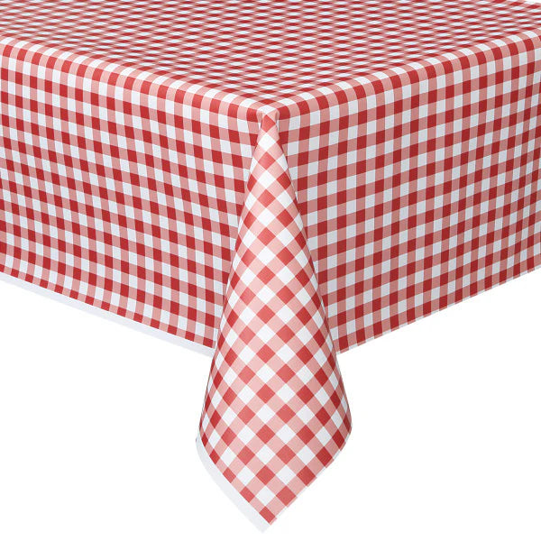 Red Gingham Rectangular Plastic Party Tablecover (137x274 cm) - Anilas UK