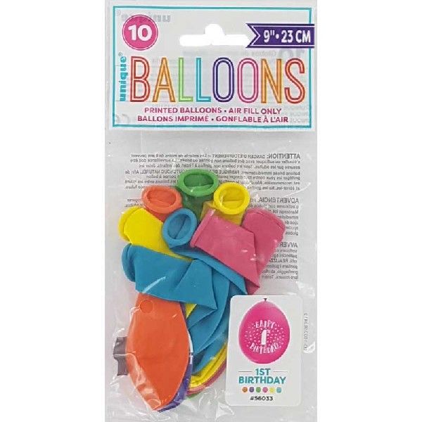Latex Assorted Happy 1st Birthday Balloons (Pack of 10) - Anilas UK