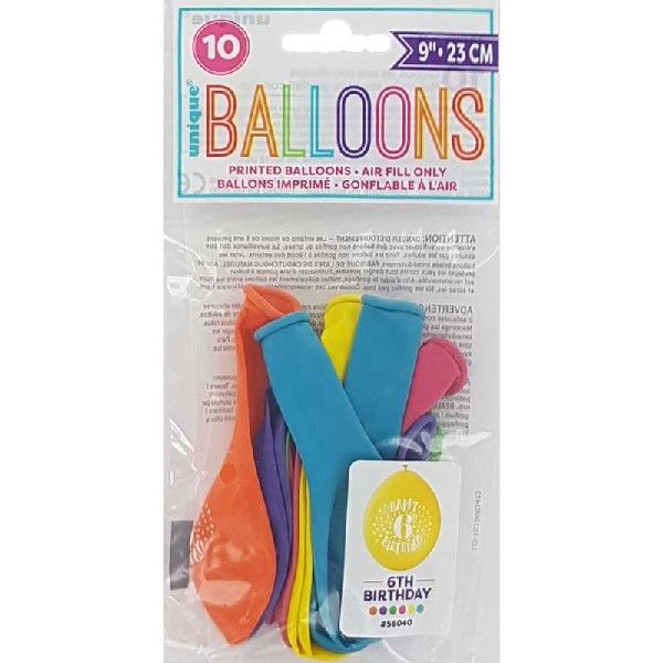 Latex Assorted Happy 6th Birthday Balloons (Pack of 10) - Anilas UK