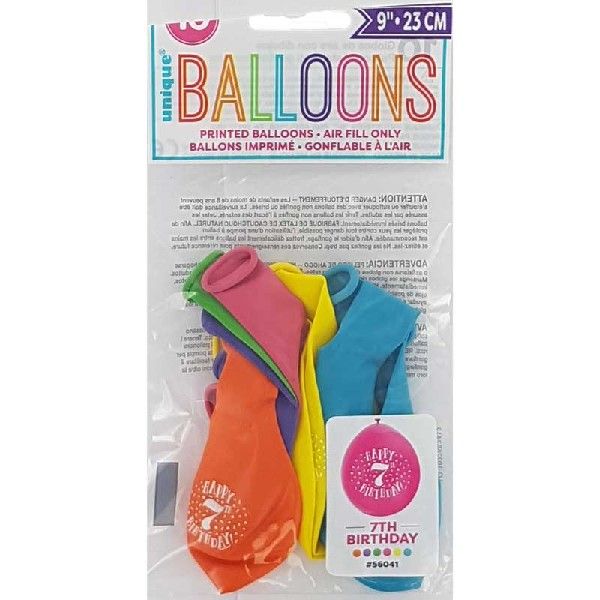 Latex Assorted Happy 7th Birthday Balloons (Pack of 10) - Anilas UK