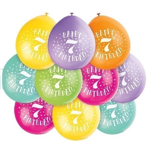 Latex Assorted Happy 7th Birthday Balloons (Pack of 10) - Anilas UK