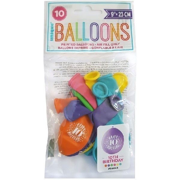Latex Assorted Happy 10th Birthday Balloons (Pack of 10) - Anilas UK