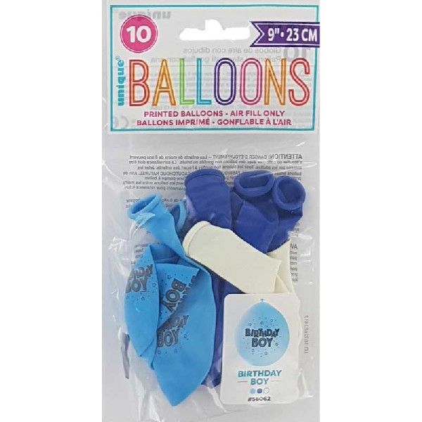 Latex Assorted Blue Birthday Boy Balloons (Pack of 10) - Anilas UK