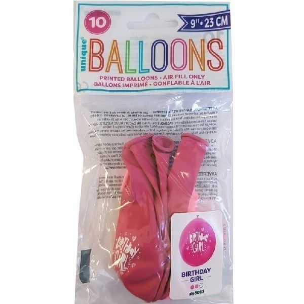 Latex Assorted Pink Birthday Girl Balloons (Pack of 10) - Anilas UK