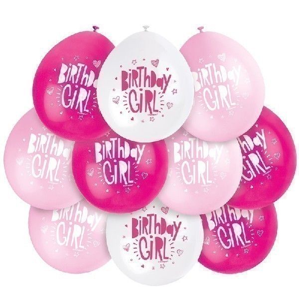 Latex Assorted Pink Birthday Girl Balloons (Pack of 10) - Anilas UK