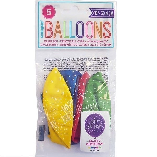 Assorted Happy Birthday Latex Balloons (Pack of 5) - Anilas UK