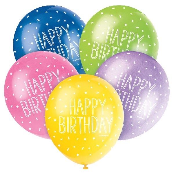 Assorted Happy Birthday Latex Balloons (Pack of 5) - Anilas UK