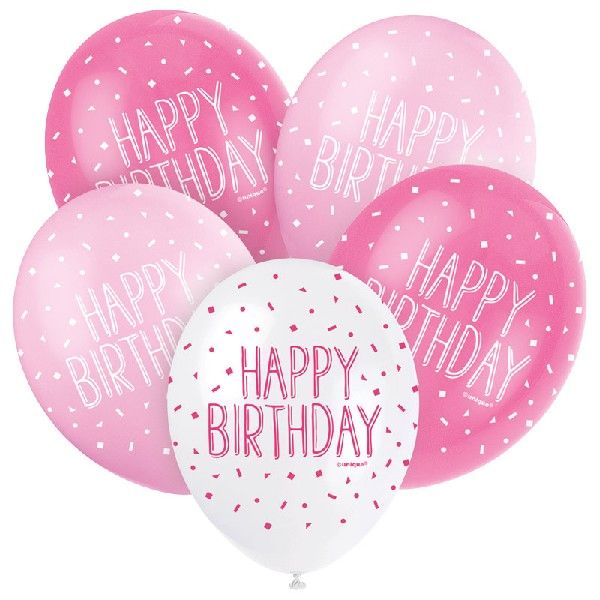 Pink Happy Birthday Latex Balloons (Pack of 5) - Anilas UK