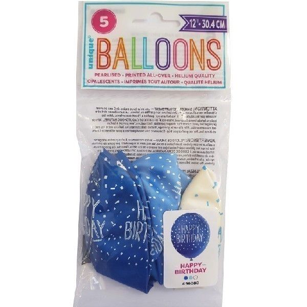 Blue Happy Birthday Latex Balloons (Pack of 5) - Anilas UK