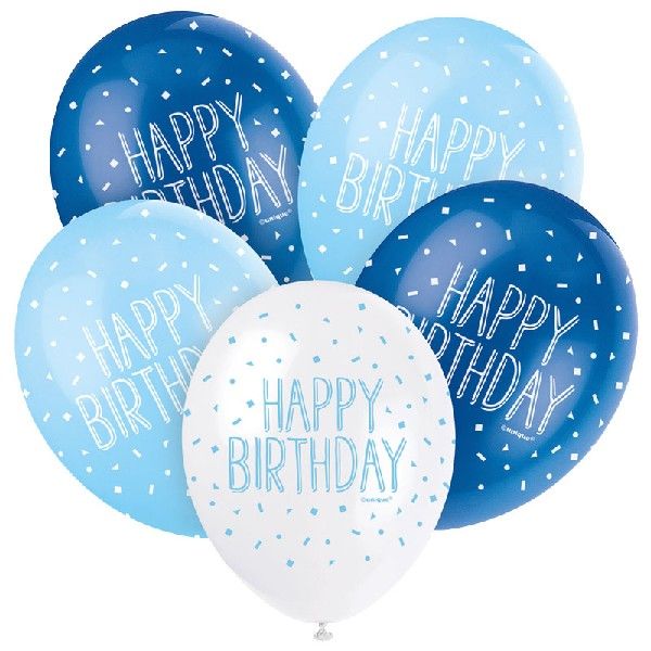 Blue Happy Birthday Latex Balloons (Pack of 5) - Anilas UK