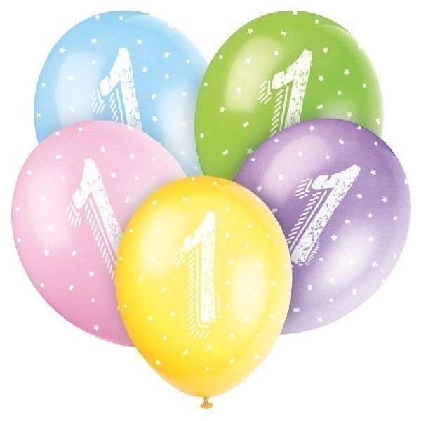 Age 1 Mixed Colour Party Balloons (Pack of 5) - Anilas UK