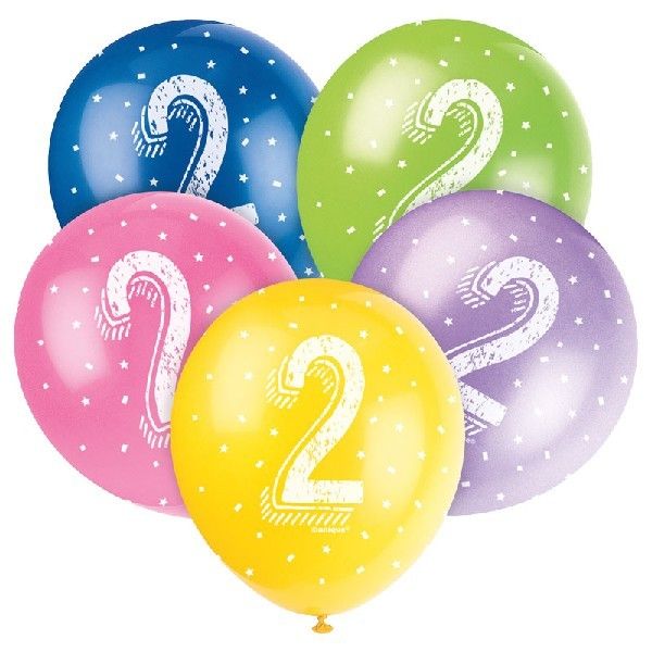Age 2 Mixed Colour Party Balloons (Pack of 5) - Anilas UK