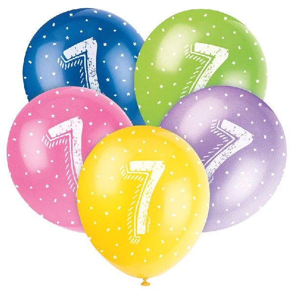 Age 7 Mixed Colour Party Balloons (Pack of 5) - Anilas UK