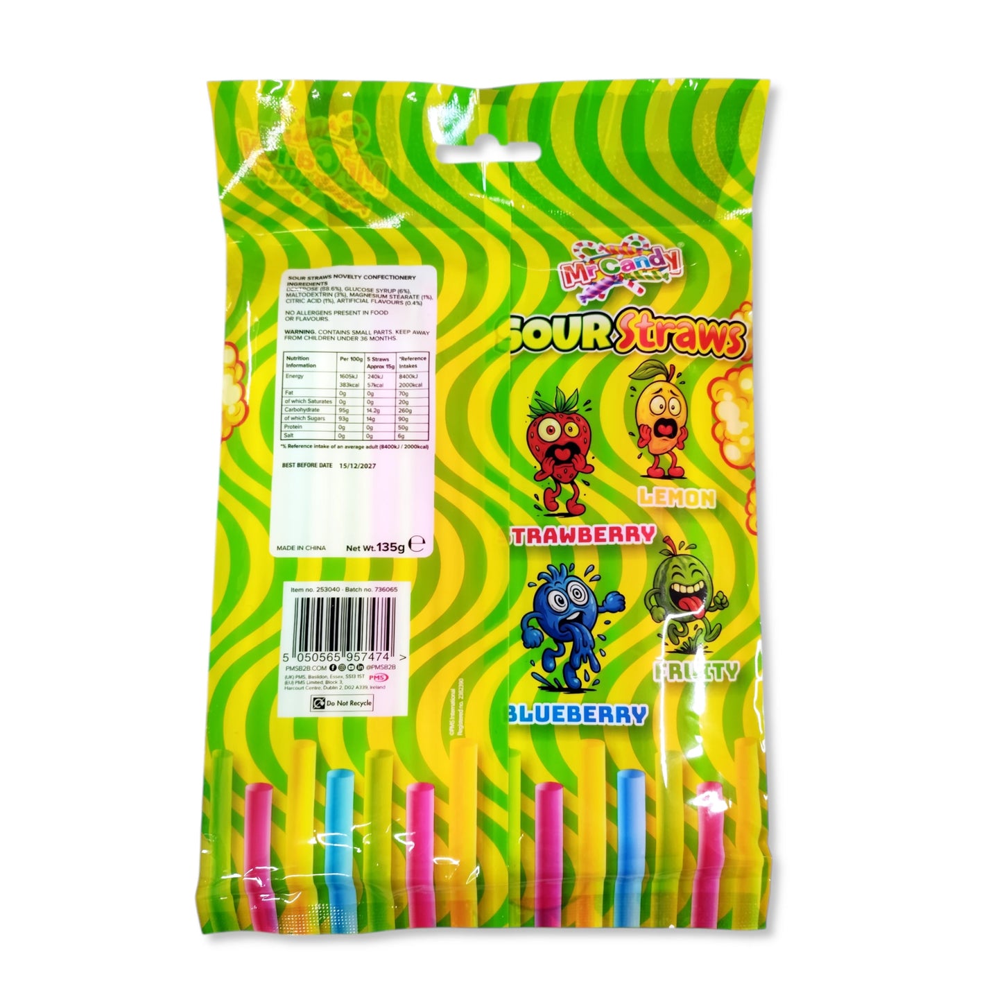 Mr Candy Sour Sherbert Filled Straws (45 pack)