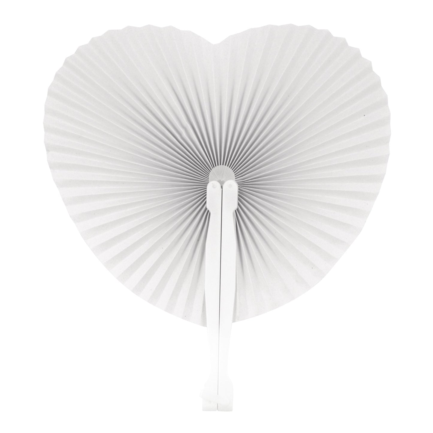 White Paper Heart Fan with White Plastic Handle Pack of 12 - Anilas UK
