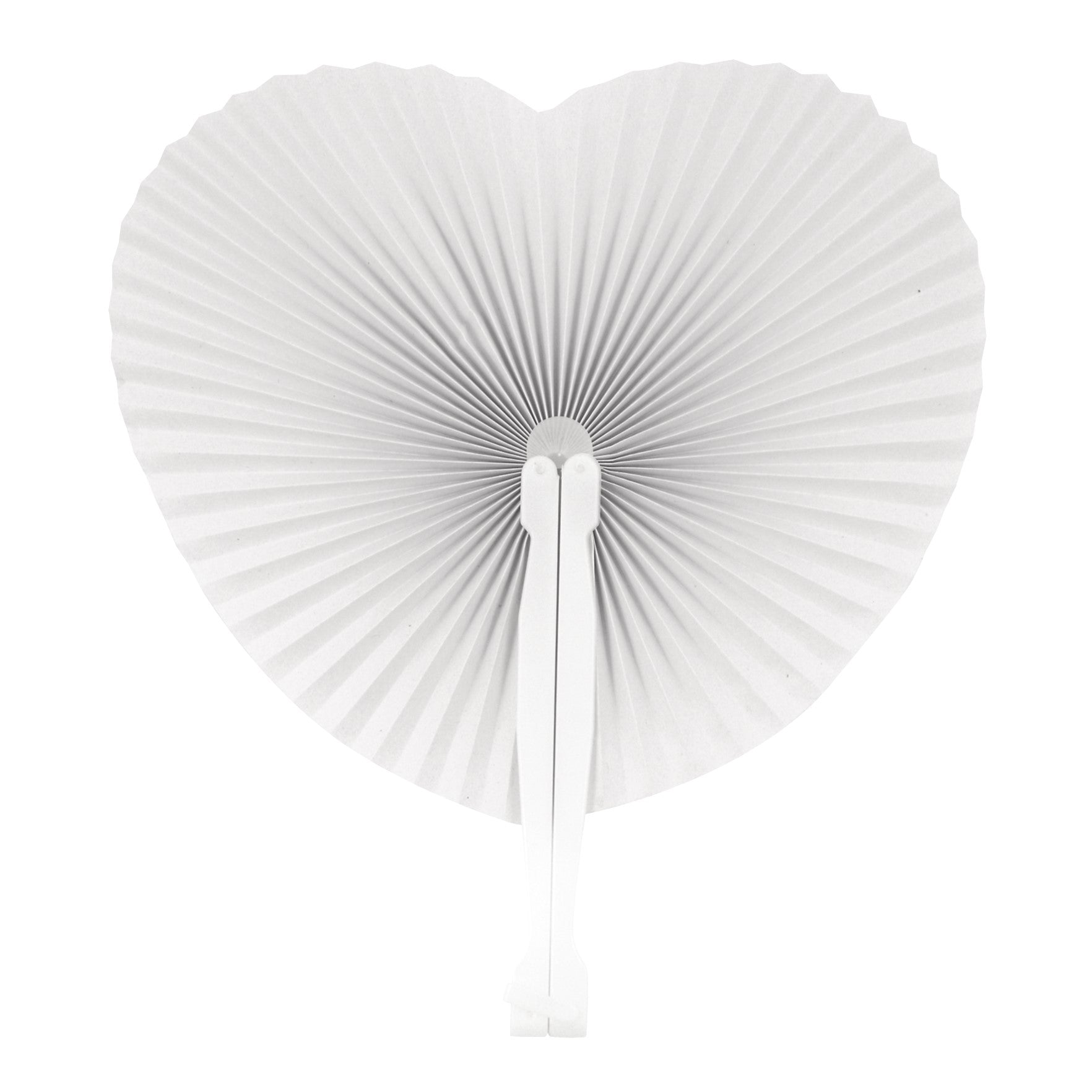 White Paper Heart Fan with White Plastic Handle Pack of 12 - Anilas UK