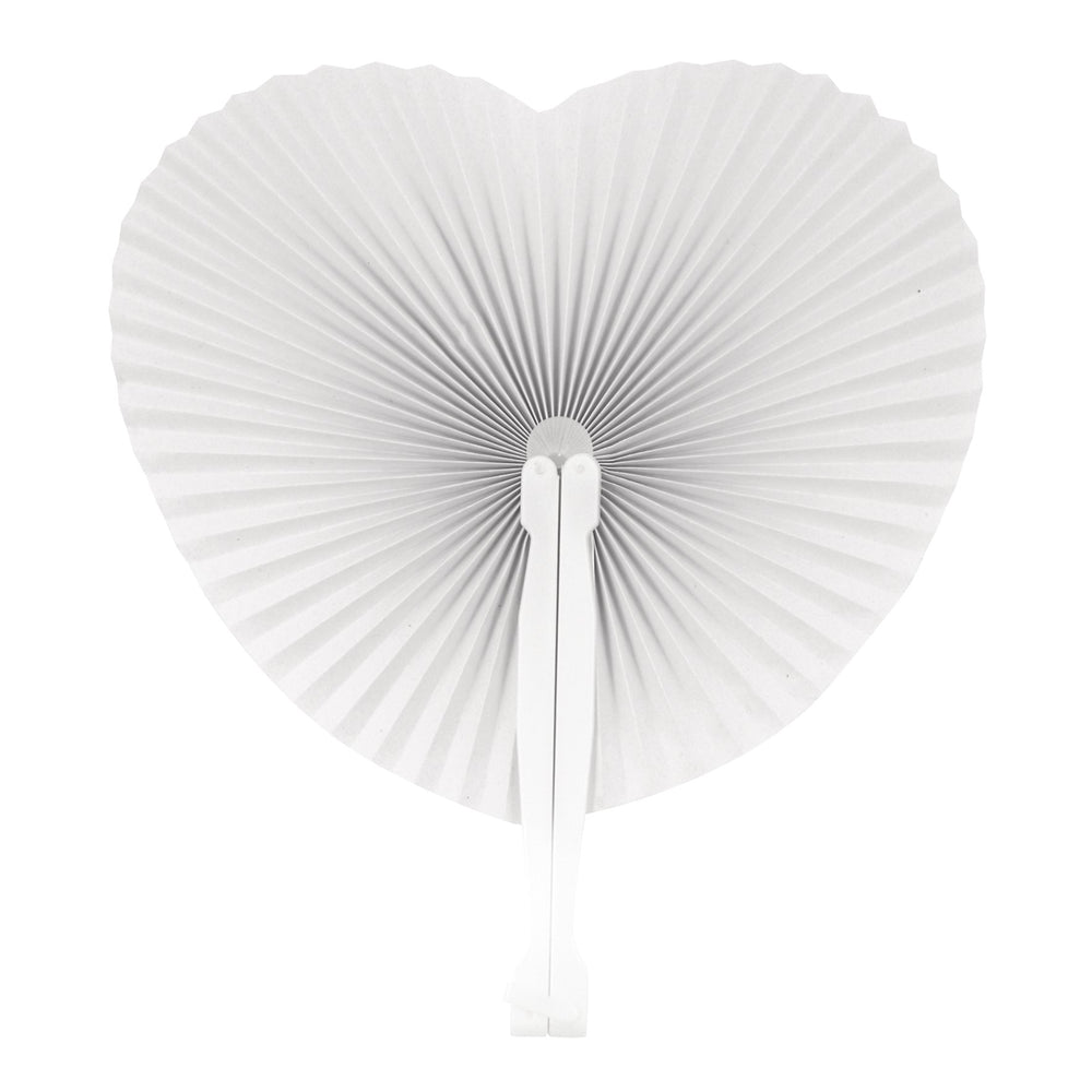 White Paper Heart Fan with White Plastic Handle Pack of 12 - Anilas UK