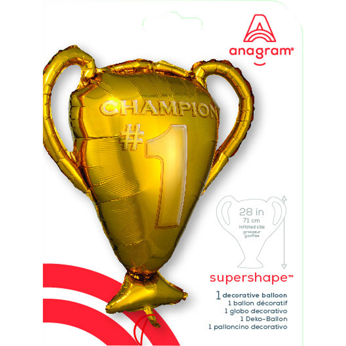 Trophy "CHAMPION #1" - Gold Supershape Foil Balloon - 63 x 71 cm