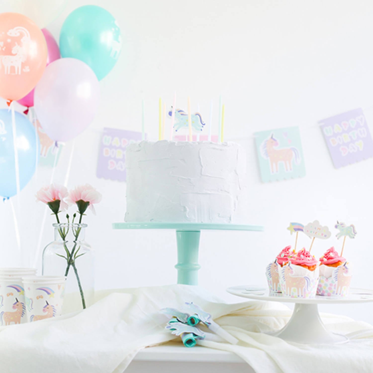Unicorns & Rainbows Birthday Cake Candles -  (10cm, 11 pieces) - Anilas UK
