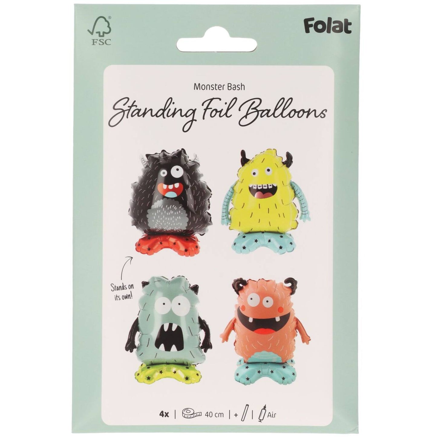 Set of 4 Monster Floor Standing Foil Balloons - 35 x 40 cm