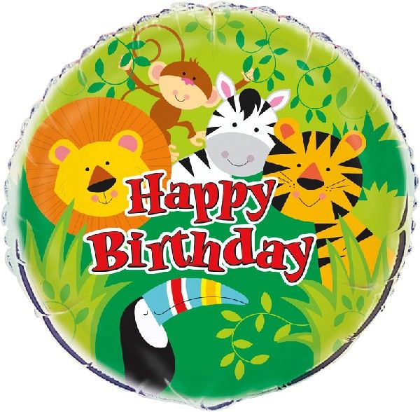 Animal Jungle "Happy Birthday" Foil Party Balloon - (45.7 cm) - Anilas UK