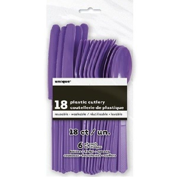 18pc Assorted Neon Purple Cutlery - Anilas UK