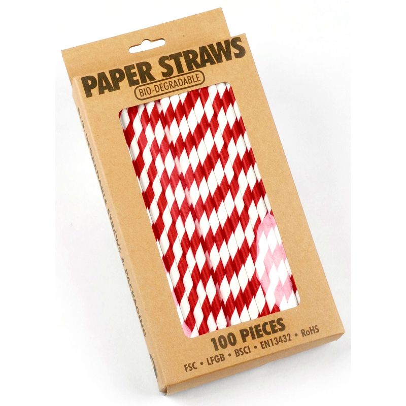 Red and White Candy Stripe Paper Straws (Pack of 100) - Anilas UK