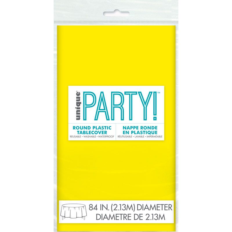 Neon Yellow Plastic Party Round Table Cover (213 cm) - Anilas UK